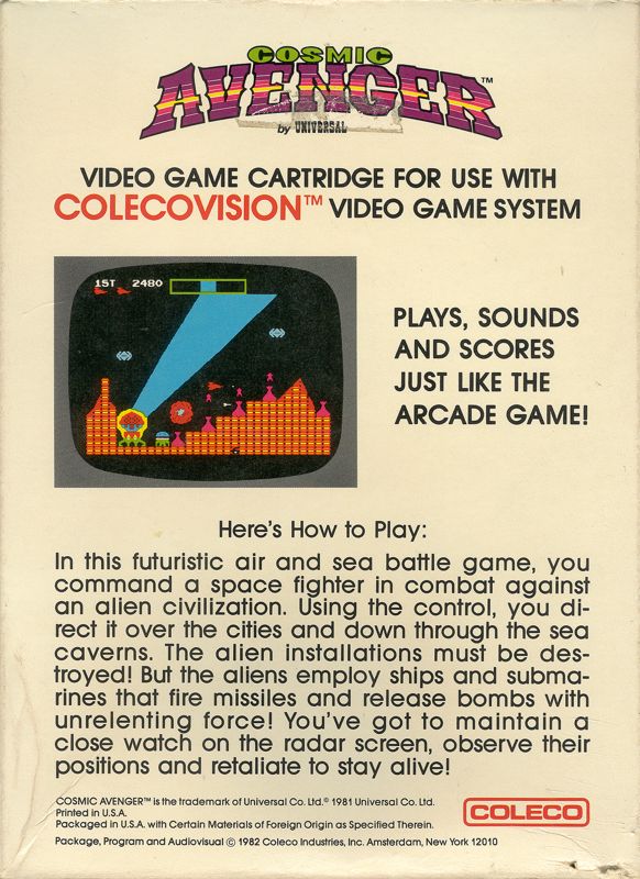 Cosmic Avenger box art for Colecovision